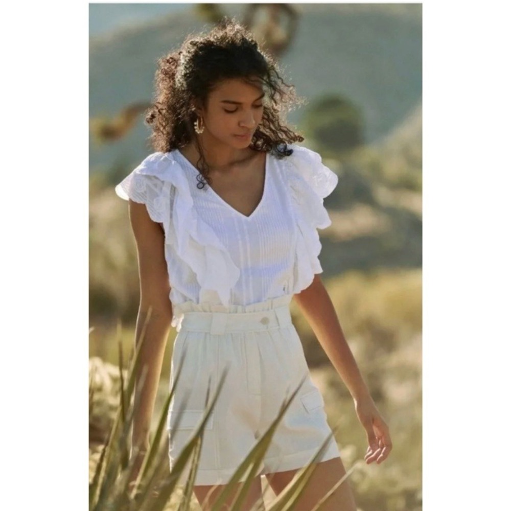 Anthropologie Moon River White High Waisted Paperbag Utility Cargo Shorts XL New - Picture 3 of 9